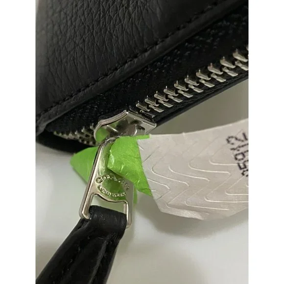 COACH BLACK LEATHER Accordion Zip Wallet w/Studded Coach Script + TISSUE PAPER - Picture 15 of 16